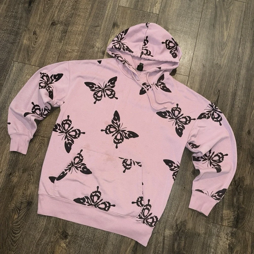 Wild Fable Women's S- M Purple & Black Butterfly Print Fleece Hoodie Grunge Y2K - Picture 5 of 14